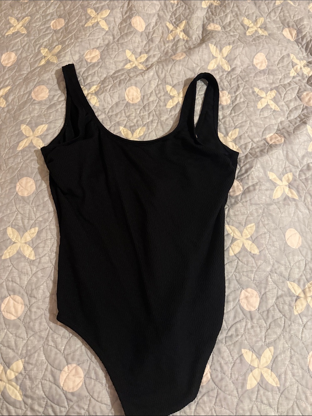 Classic Black Ribbed One-Piece Bodysuit Islander brand size  12 EUC